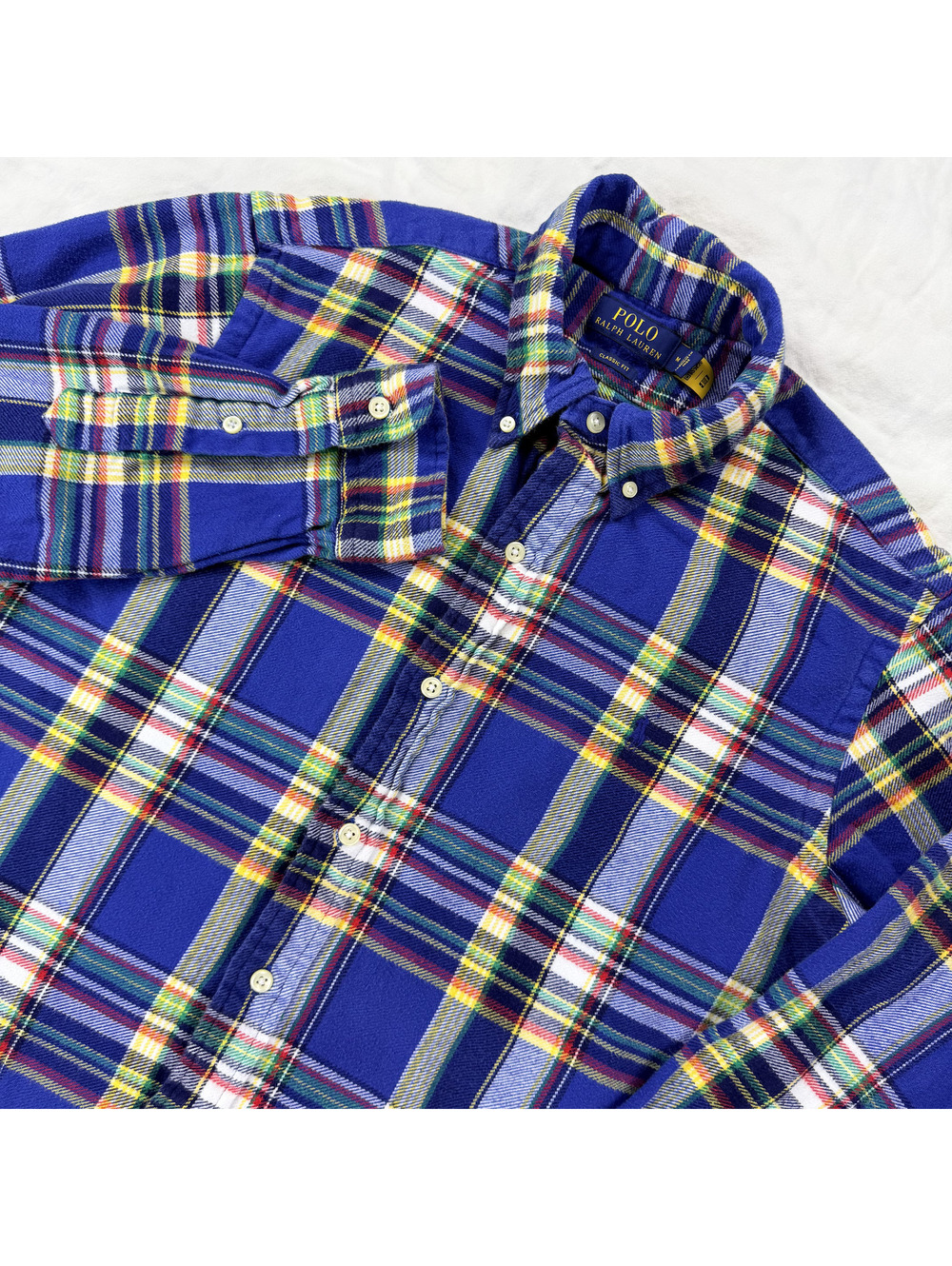 Polo Ralph Lauren Mens M Classic Fit Blue Plaid Flannel Shirt Tartan Pony